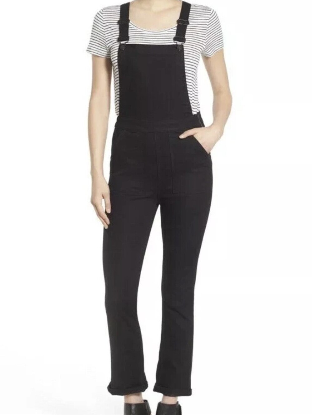 Madewell Black Cali Demi-Bootcut Bib Overalls - Size L